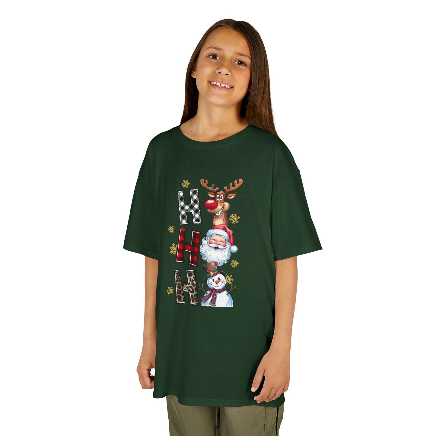 HO HO HO Kids Christmas T-Shirt – Santa, Reindeer & Snowman Holiday Tee