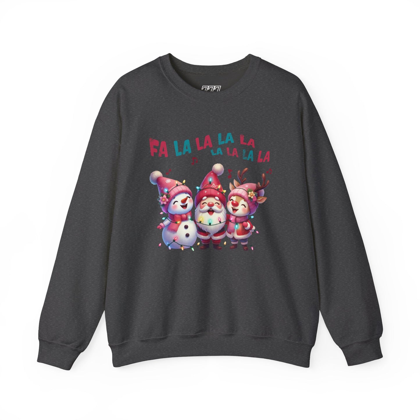 Festive Caroling Trio Christmas Crewneck – Cute Santa, Snowman & Reindeer Holiday Sweatshirt (Unisex)