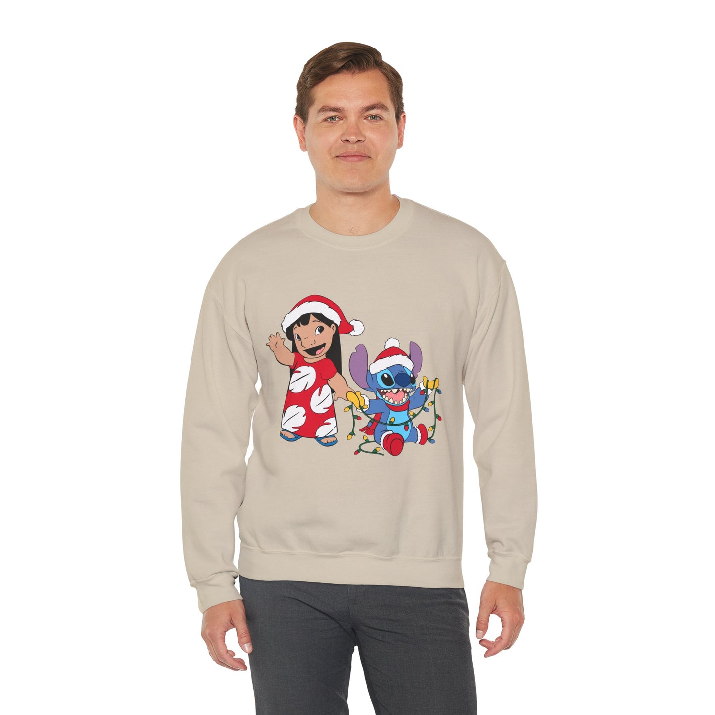 Island Holiday Duo Unisex Christmas Crewneck Sweatshirt – Festive Blue Alien & Girl Holiday Sweater