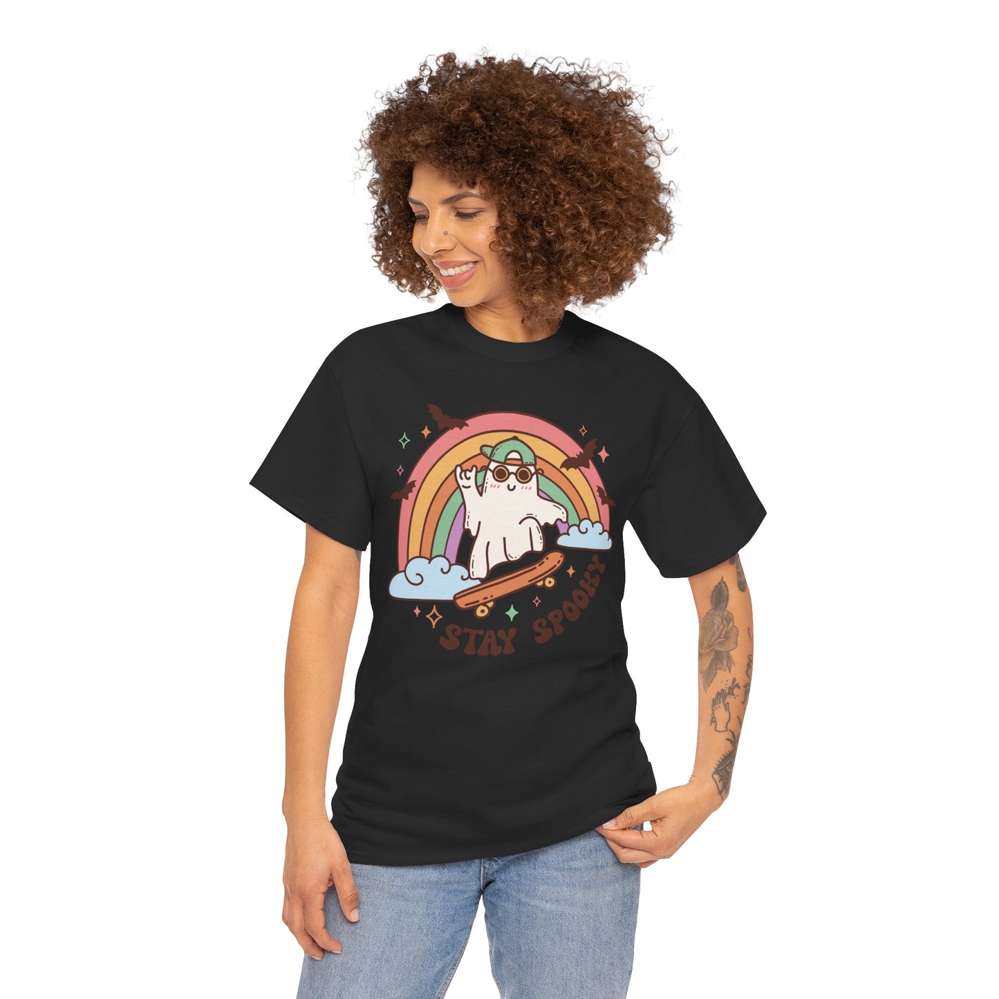 Stay Spooky Ghost Skater Unisex Heavy Cotton T-Shirt