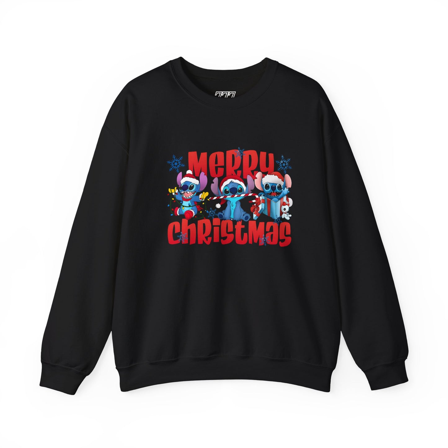 Merry Christmas Unisex Heavy Blend Crewneck Sweatshirt – Cute Blue Holiday Characters Sweater