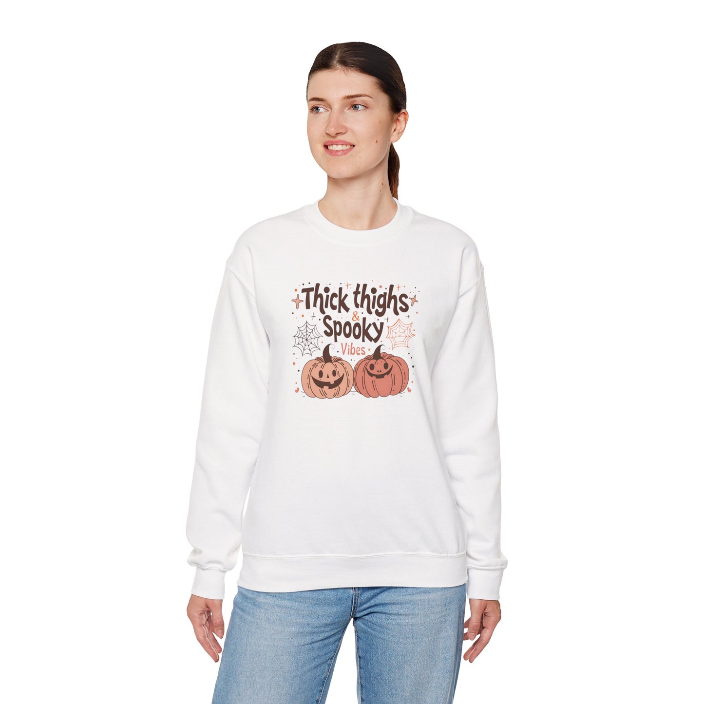 Thick Thighs & Spooky Vibes Women’s Heavy Blend Crewneck Sweatshirt