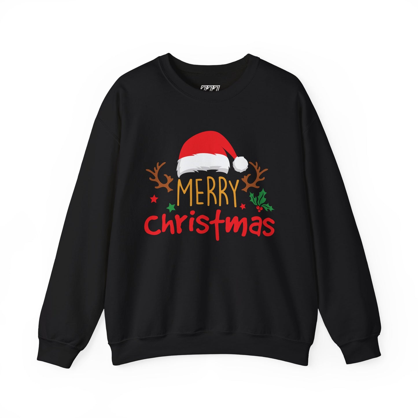 Merry Christmas Reindeer Crewneck – Santa Hat Holiday Unisex Sweatshirt, Festive Xmas Pullover