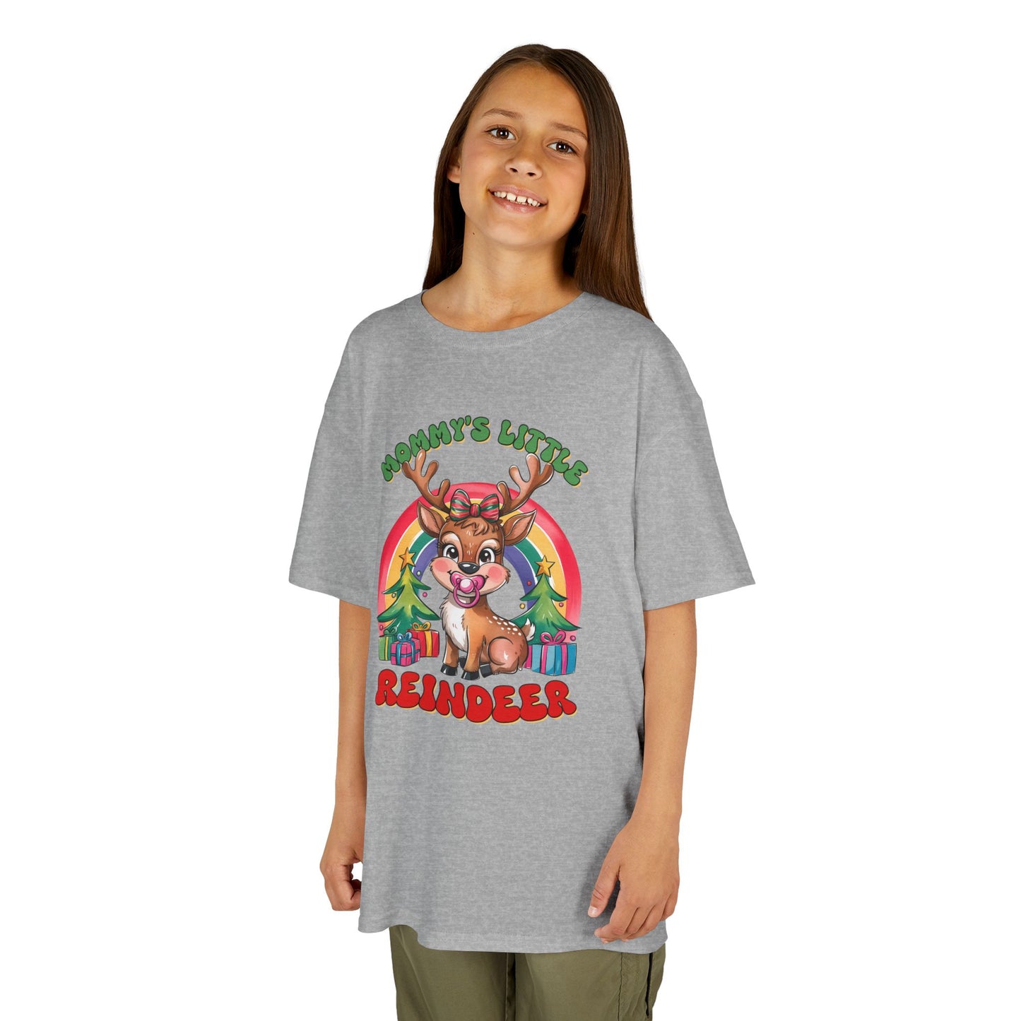 Mommy’s Little Reindeer Kids Christmas T-Shirt – Cute Holiday Reindeer Heavy Cotton Tee