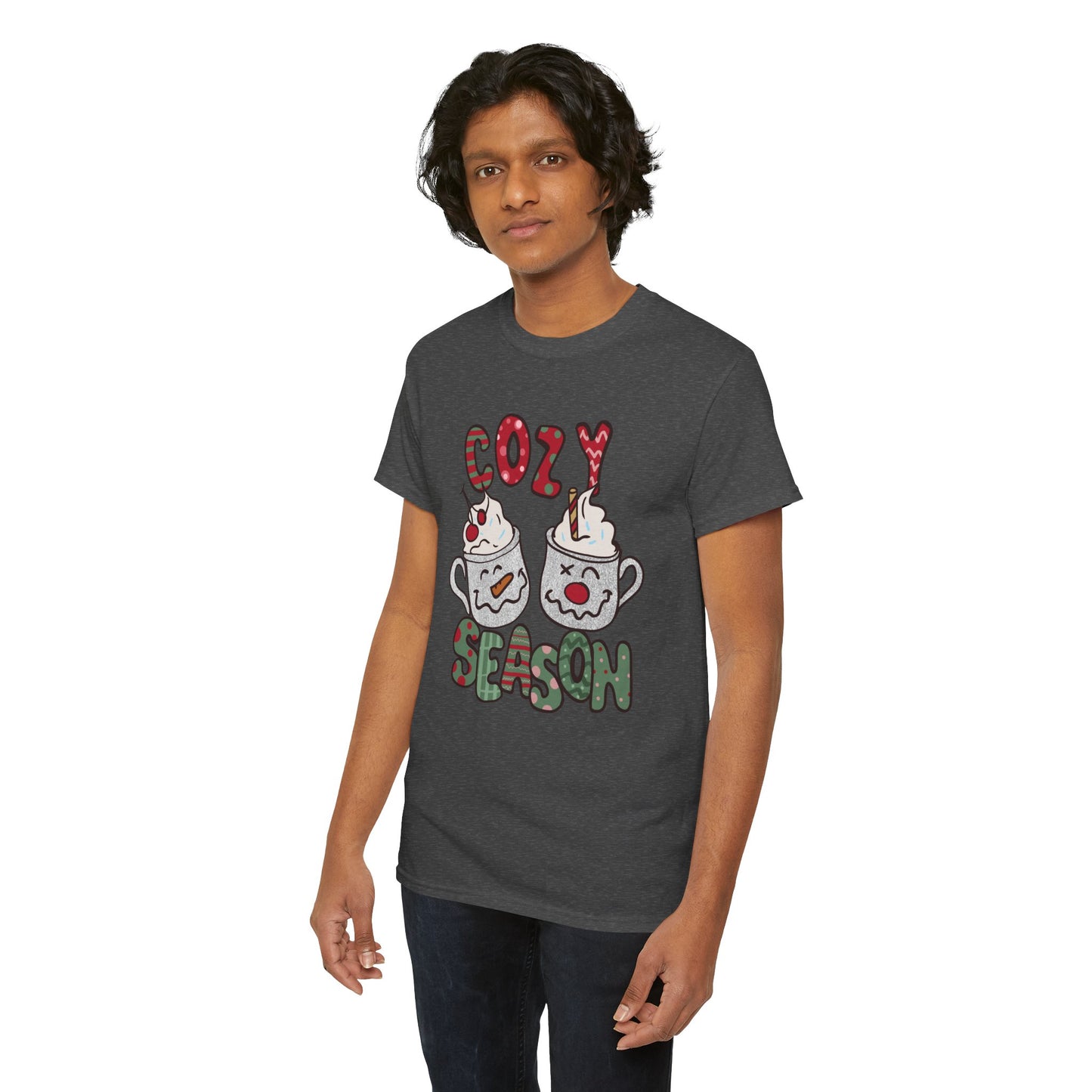 Cozy Season Christmas Unisex Heavy Cotton T-Shirt – Cute Holiday Hot Cocoa Tee