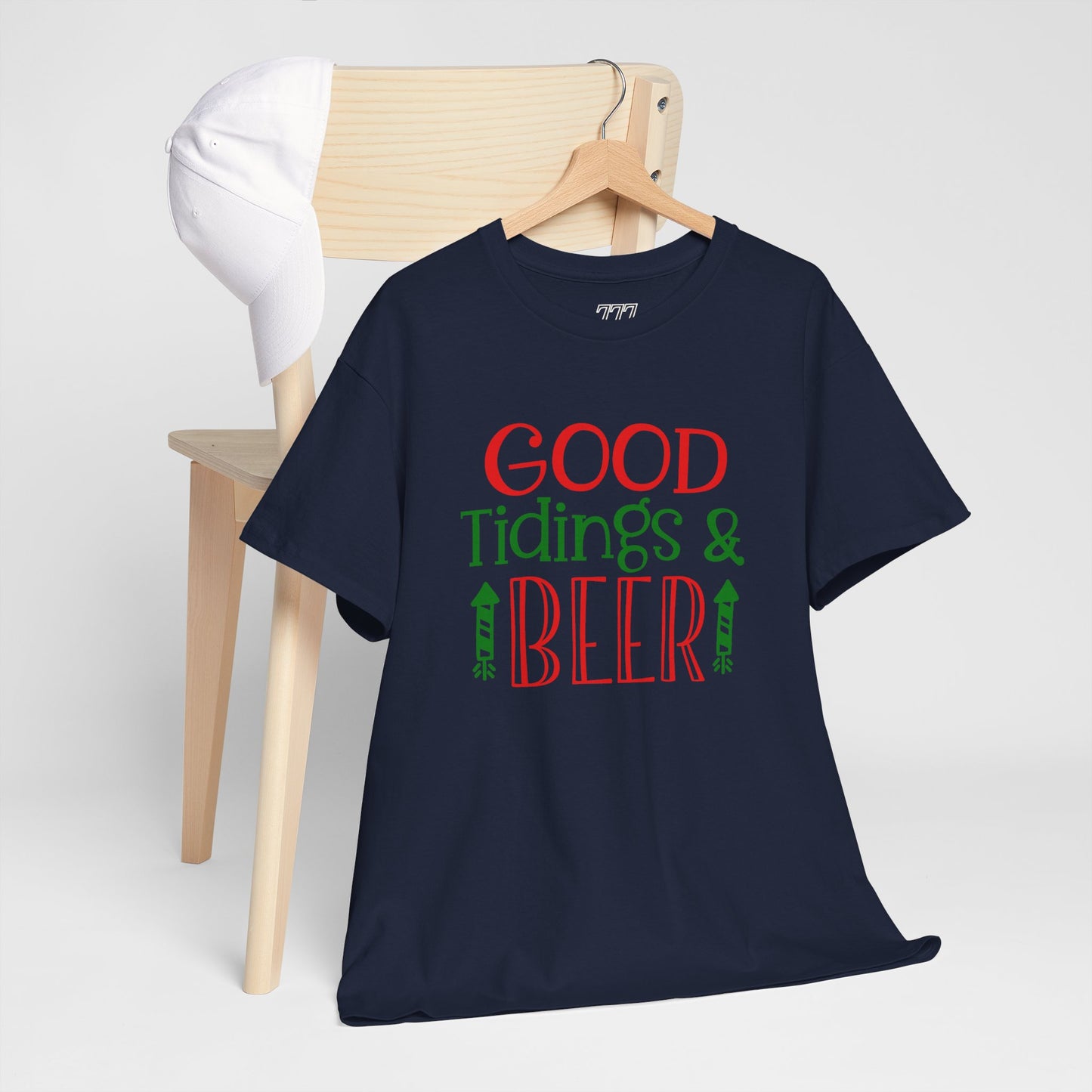 Good Tidings & Beer T-Shirt – Funny Christmas Drinking Unisex Heavy Cotton Tee