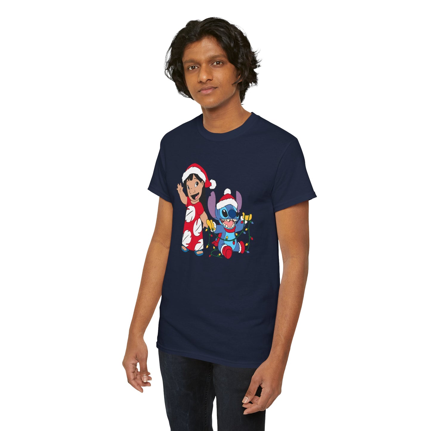 Island Holiday Duo T-Shirt – Festive Blue Alien & Girl Graphic Tee