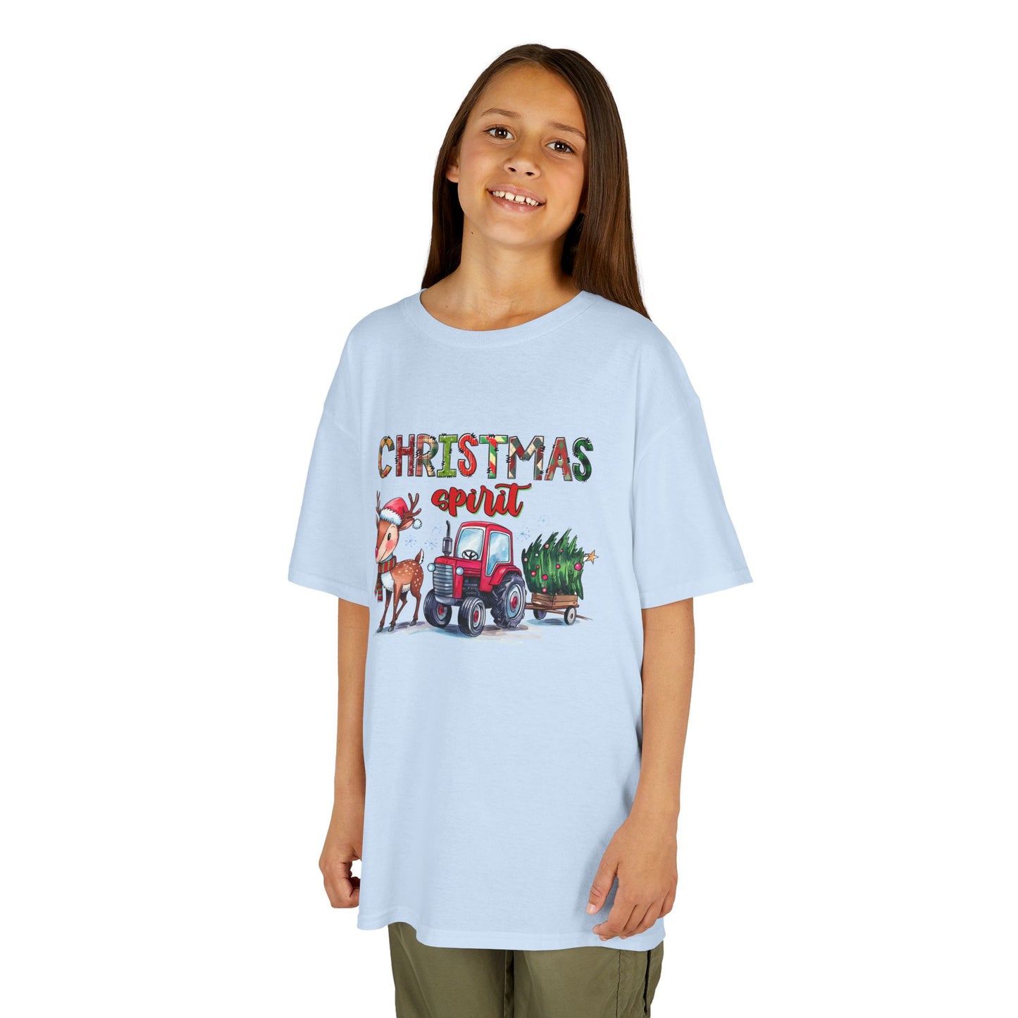Christmas Spirit Kids T-Shirt – Cute Reindeer & Red Tractor Holiday Tee