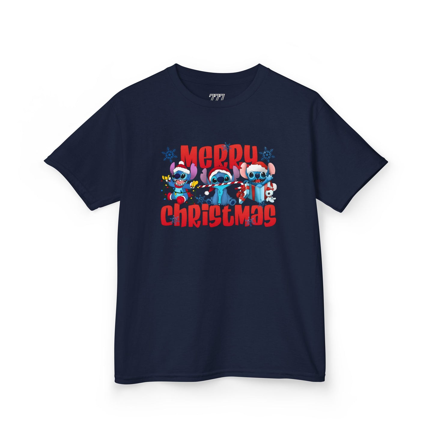 Merry Christmas Kids T-Shirt – Cute Blue Holiday Characters Heavy Cotton Tee
