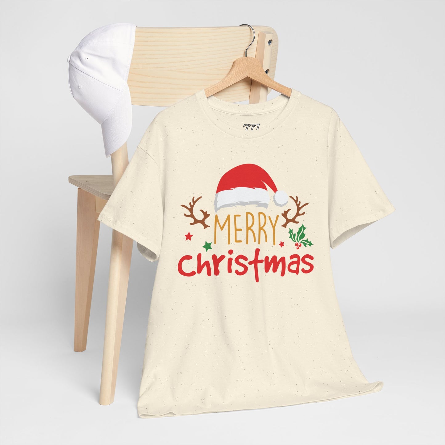 Merry Christmas Reindeer Unisex T-Shirt – Santa Hat Holiday Graphic Tee, Festive Xmas Shirt