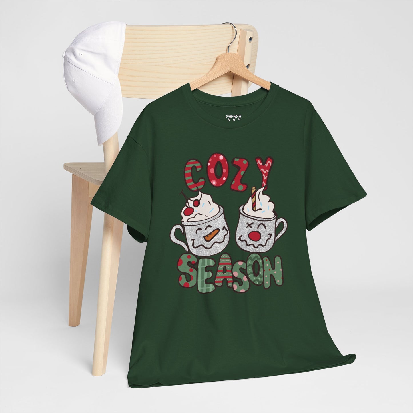 Cozy Season Christmas Unisex Heavy Cotton T-Shirt – Cute Holiday Hot Cocoa Tee