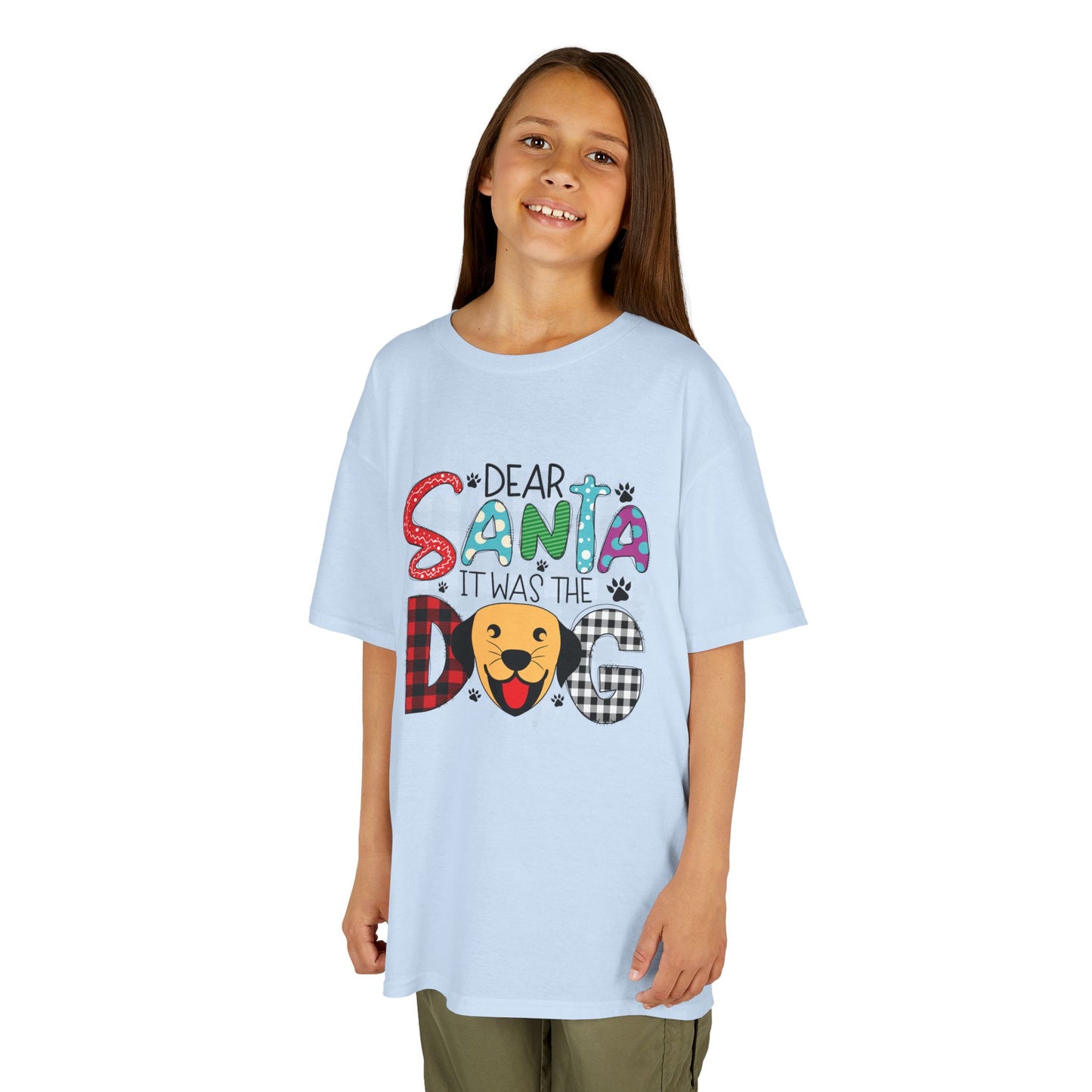 Dear Santa It Was The Dog Kids Christmas T-Shirt – Funny Holiday Dog Lover Tee