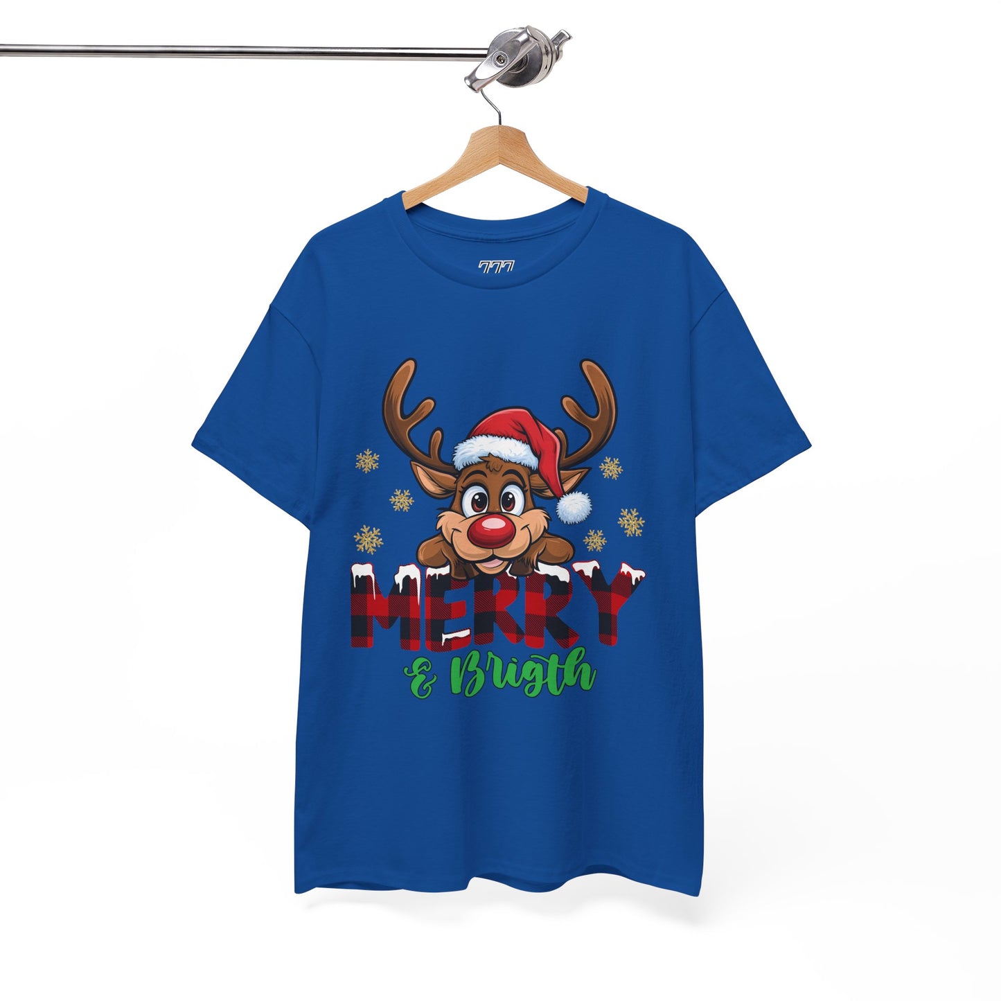 Merry & Bright Unisex Heavy Cotton T-Shirt – Cute Christmas Reindeer Holiday Tee