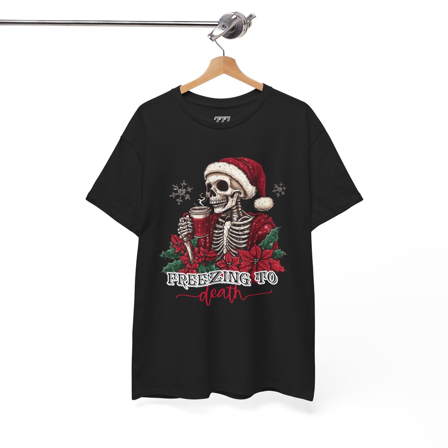 Freezing To Death Skeleton Christmas Tee – Funny Holiday Unisex Heavy Cotton T-Shirt, Winter Coffee Xmas Shirt
