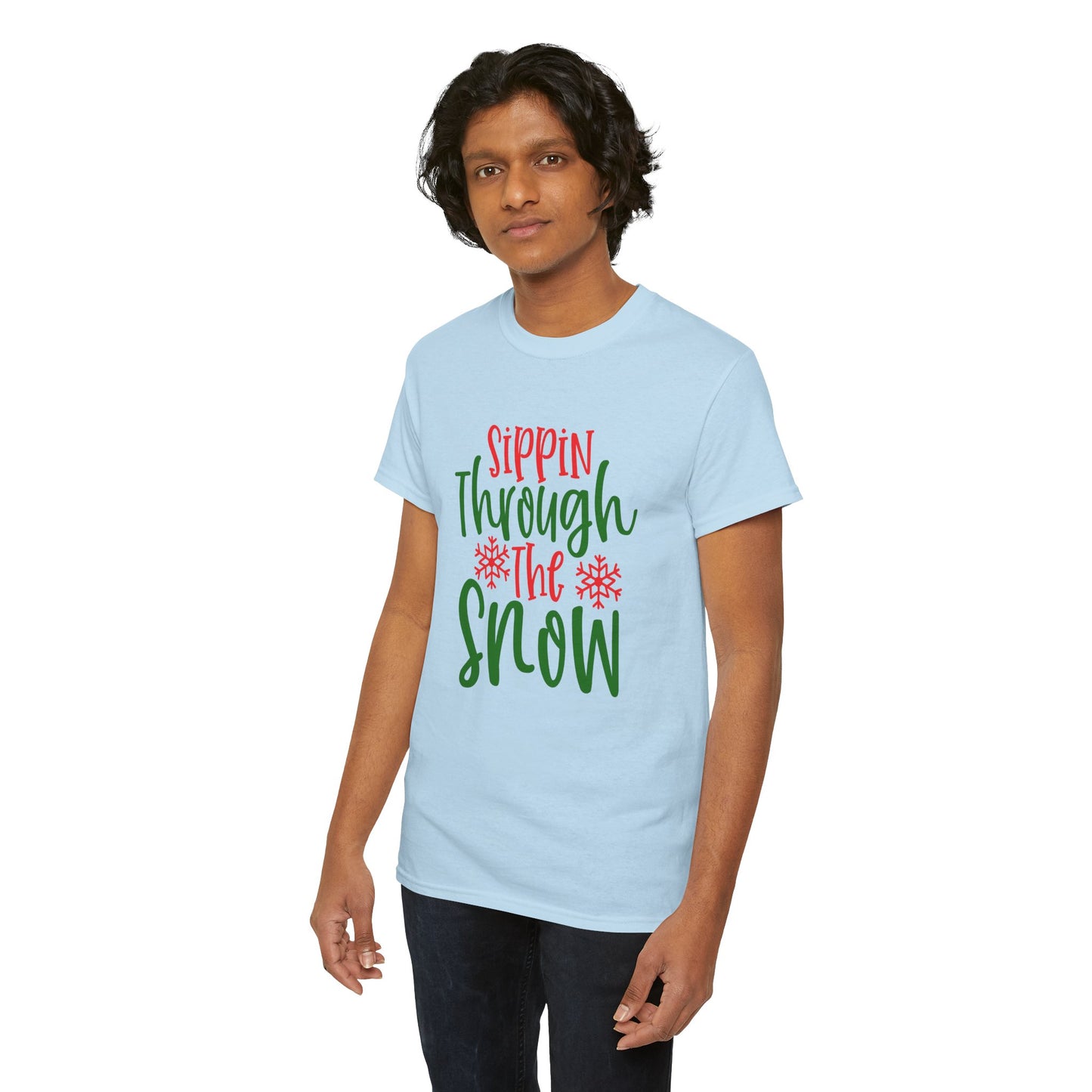 Sippin’ Through The Snow T-Shirt – Festive Holiday Beverage Unisex Heavy Cotton Tee