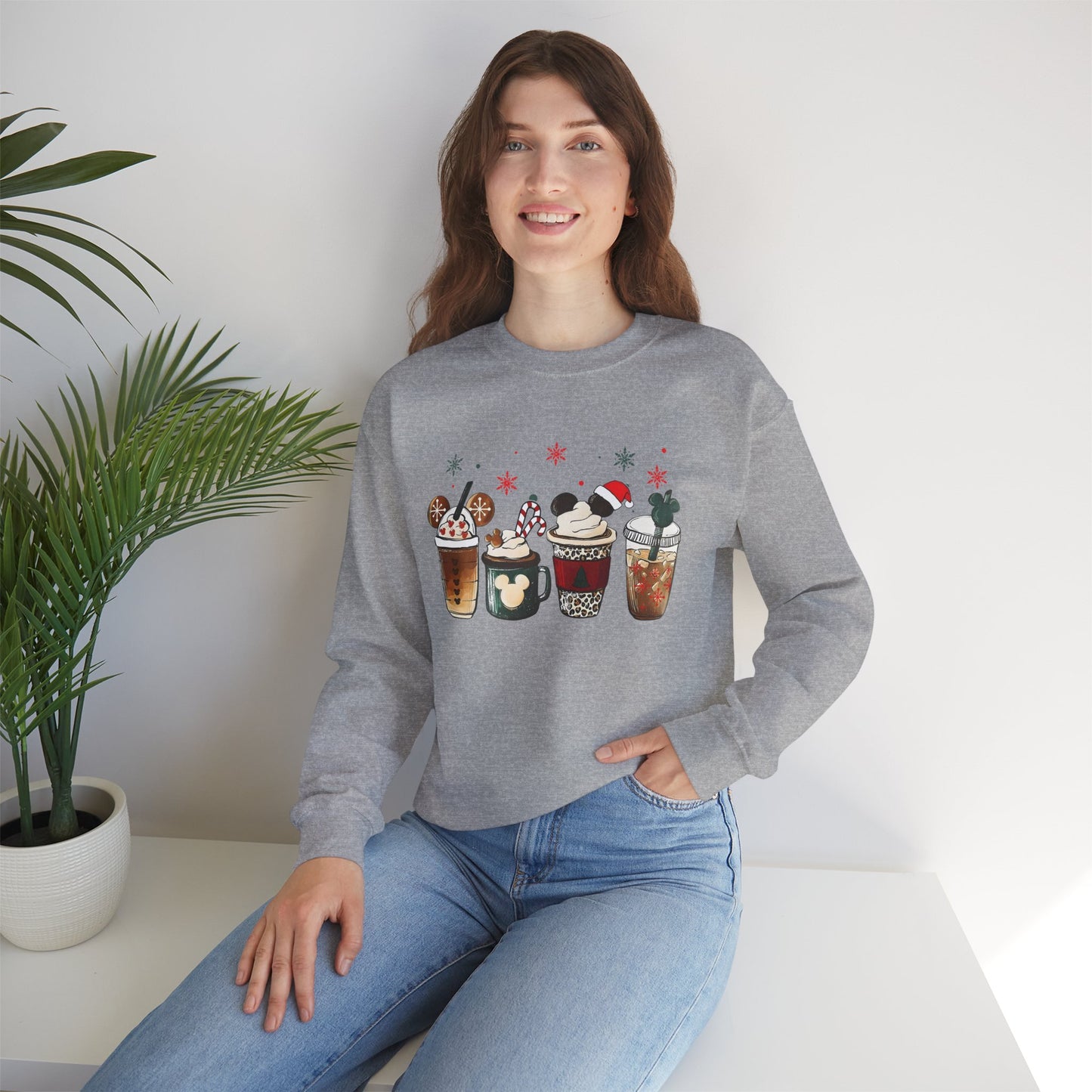 Christmas Coffee Lovers Crewneck – Cute Holiday Drink Art Sweatshirt (Unisex)