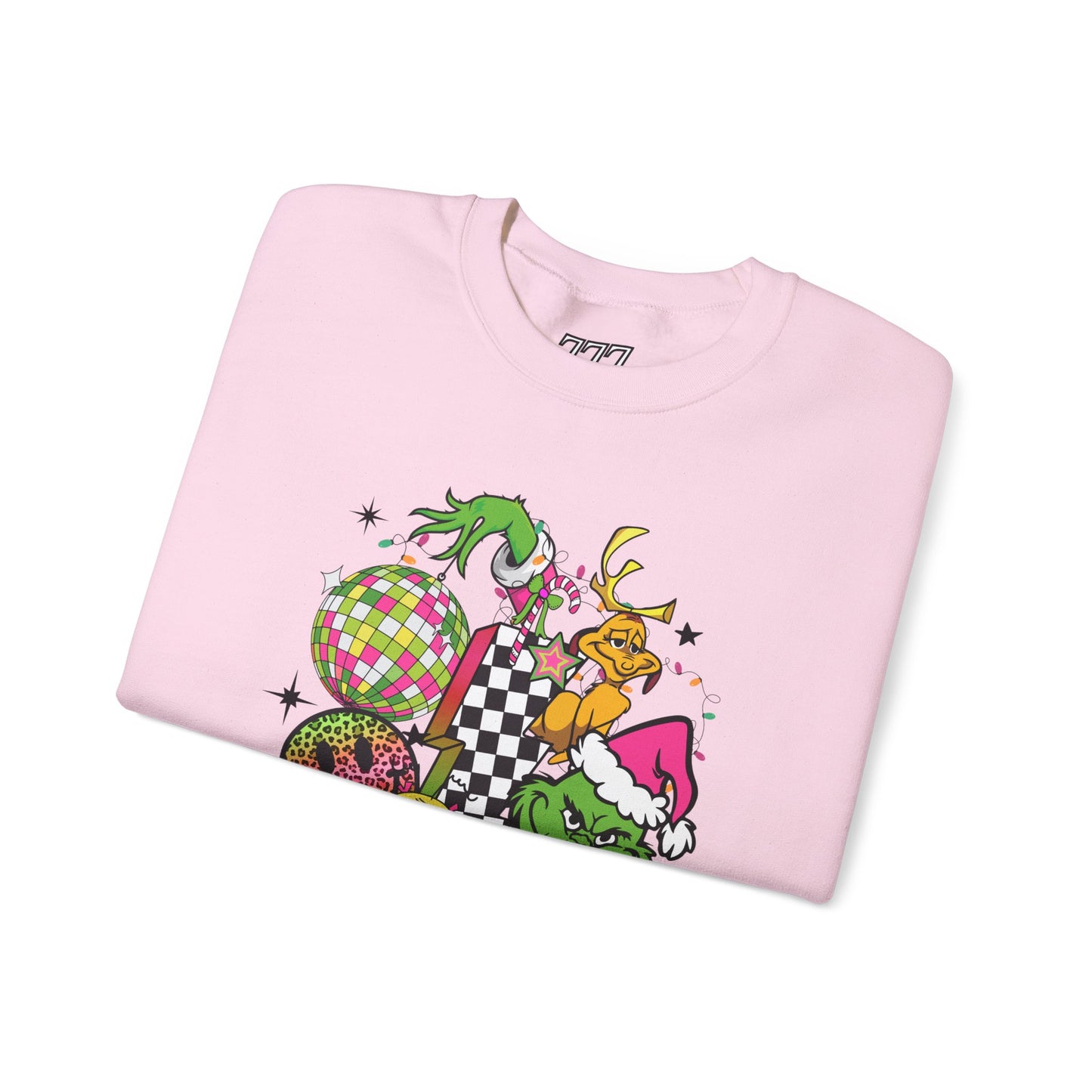 Grinchy Bells Christmas Crewneck – Neon Holiday Hearts & Grumpy Green Aesthetic Sweatshirt (Unisex)