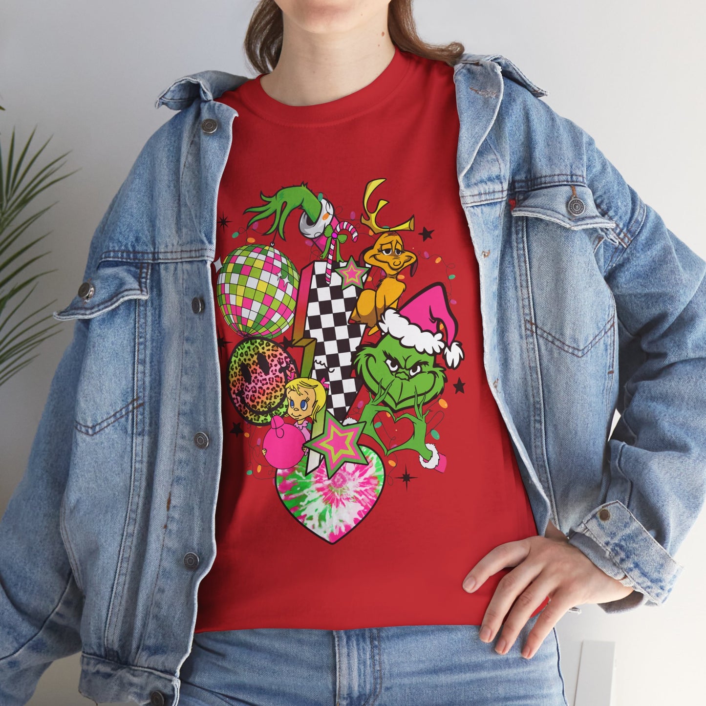 Grinchy Bell Christmas T-Shirt – Neon Holiday Hearts & Grumpy Green Vibes Tee (Unisex)