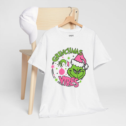 Grinchmas Vibes Funny Christmas Grinch-Inspired Holiday Tee – Pink Santa Festive Unisex Heavy Cotton T-Shirt
