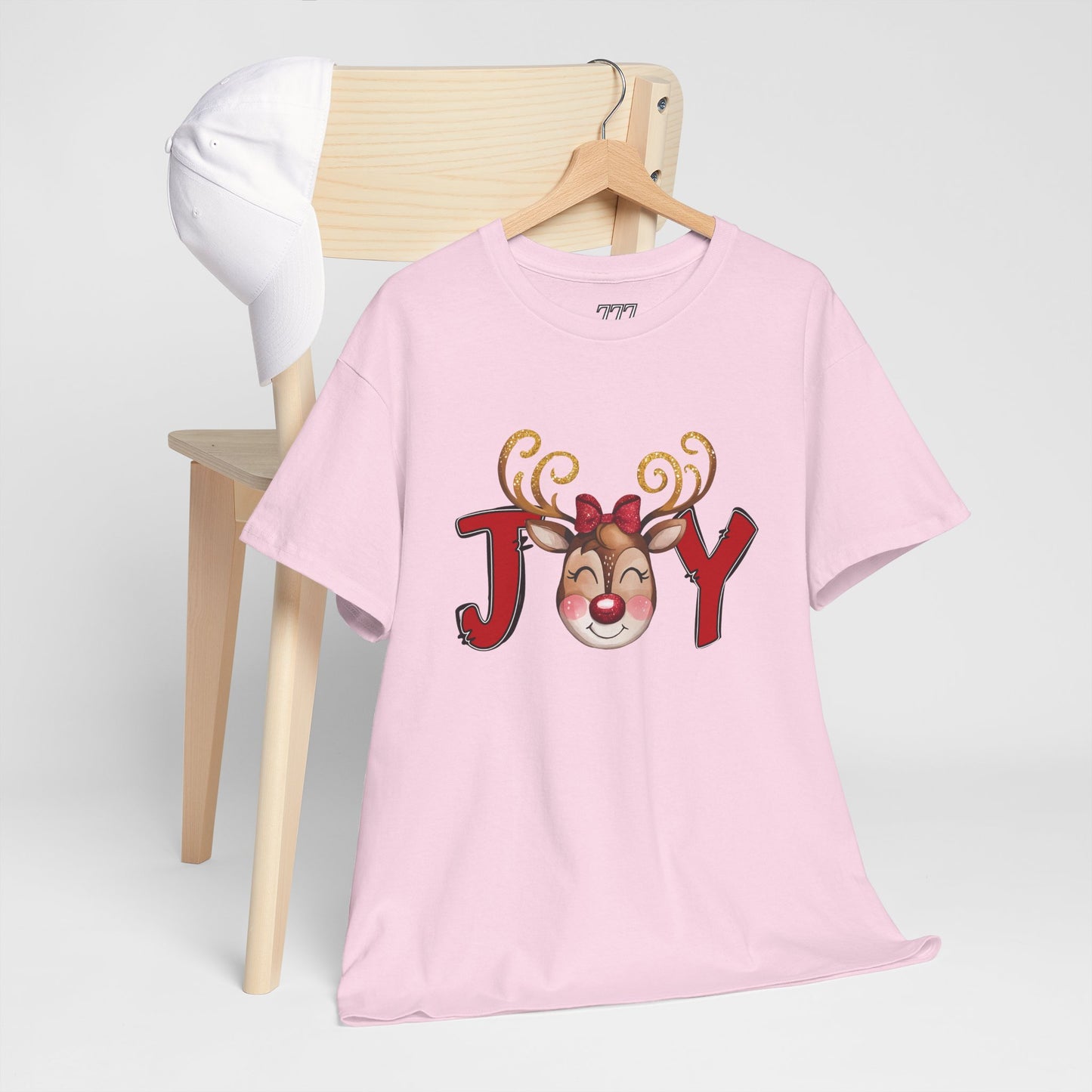 Reindeer Joy Women’s Christmas T-Shirt – Cute Holiday Reindeer Face Heavy Cotton Tee