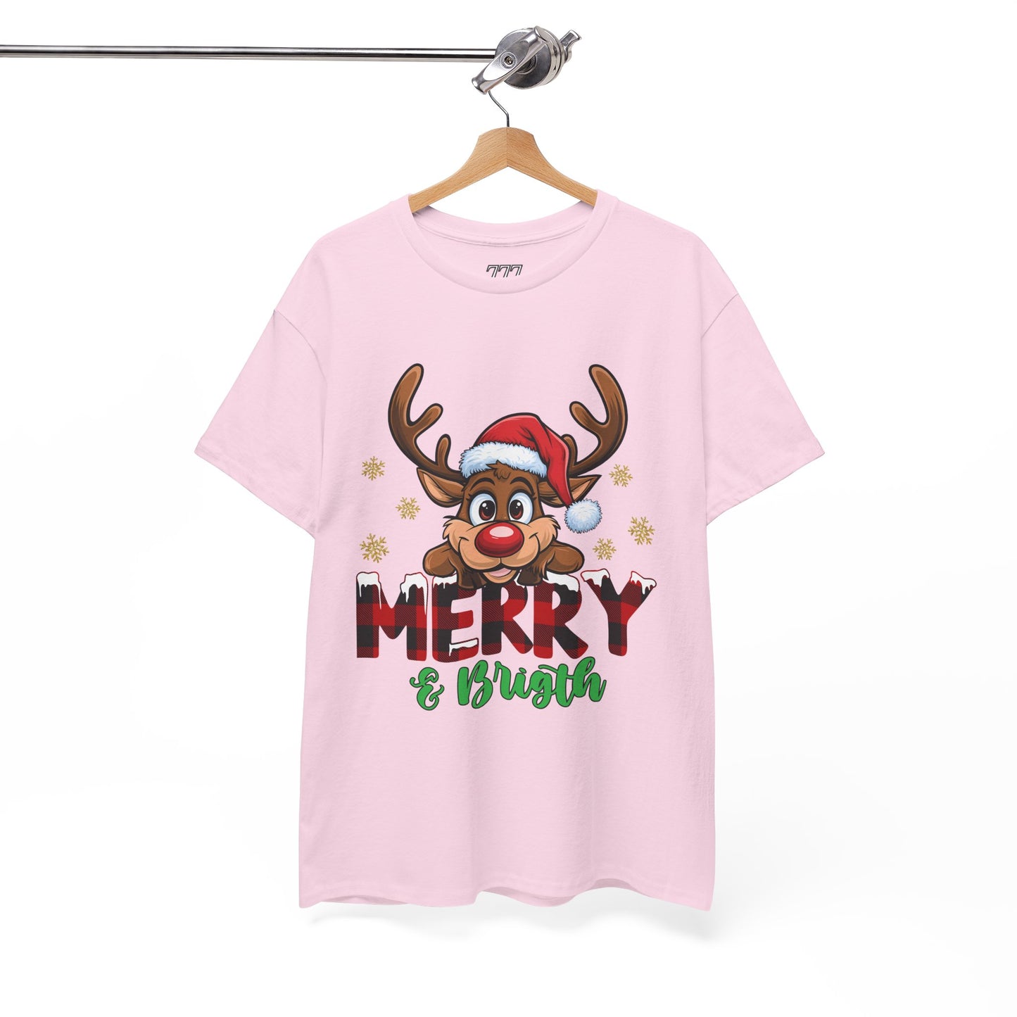 Merry & Bright Unisex Heavy Cotton T-Shirt – Cute Christmas Reindeer Holiday Tee