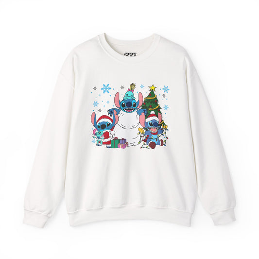 Stitch Christmas Vibes Sweatshirt – Cute Holiday Trio Unisex Heavy Blend Crewneck