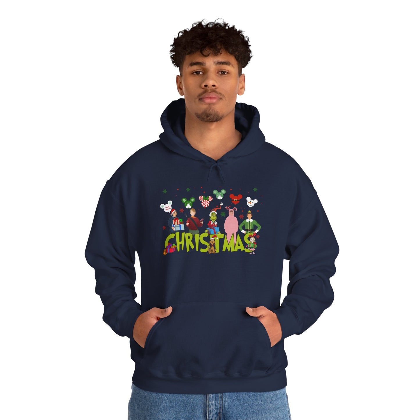 Christmas Character Squad Hoodie – Cute Festive Holiday Characters Unisex Heavy Blend Hooded Sweatshirt