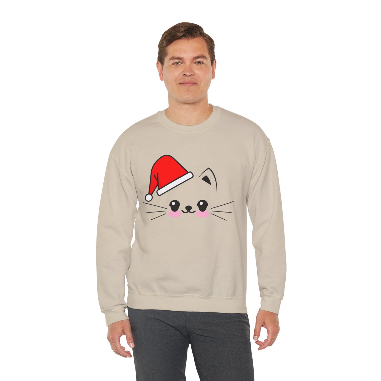 Cat Santa Christmas Crewneck – Cute Kawaii Cat Holiday Sweatshirt (Unisex)