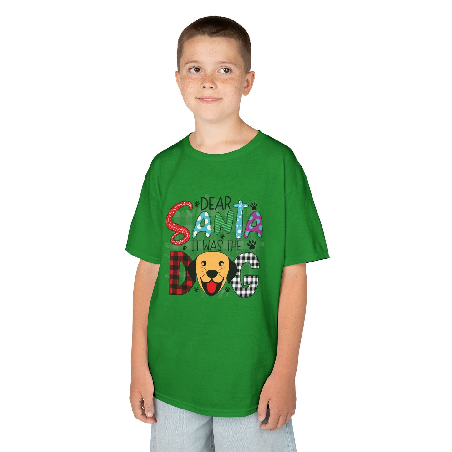 Dear Santa It Was The Dog Kids Christmas T-Shirt – Funny Holiday Dog Lover Tee