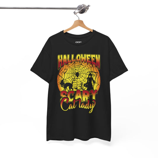 Halloween Scary Cat Lady Unisex Heavy Cotton T-Shirt