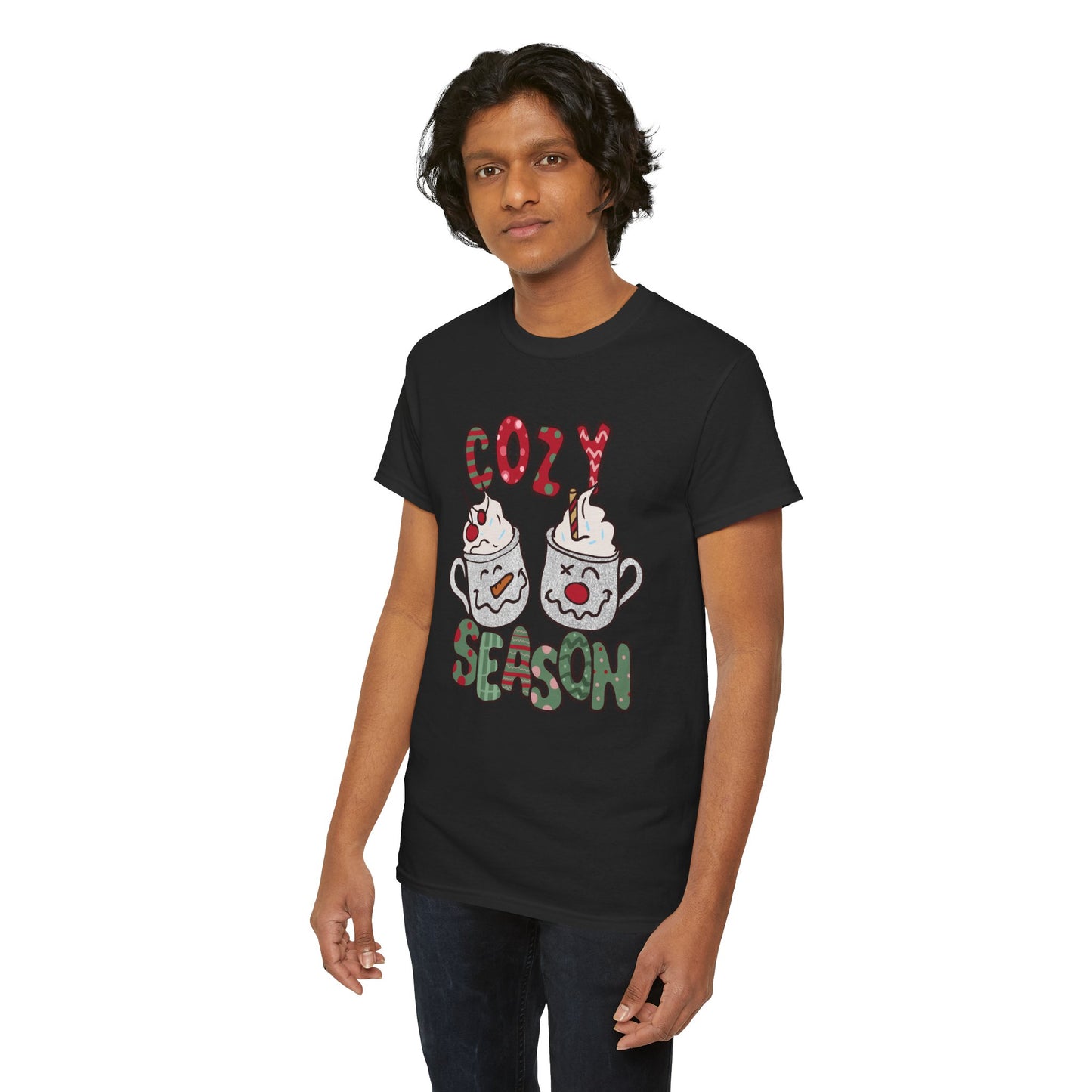 Cozy Season Christmas Unisex Heavy Cotton T-Shirt – Cute Holiday Hot Cocoa Tee