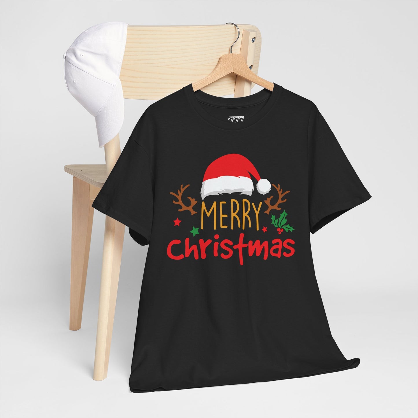 Merry Christmas Reindeer Unisex T-Shirt – Santa Hat Holiday Graphic Tee, Festive Xmas Shirt