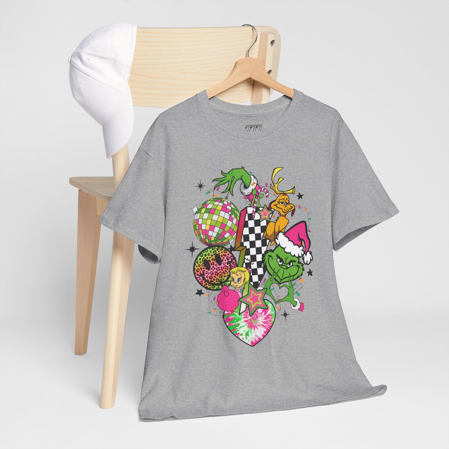 Grinchy Bell Christmas T-Shirt – Neon Holiday Hearts & Grumpy Green Vibes Tee (Unisex)