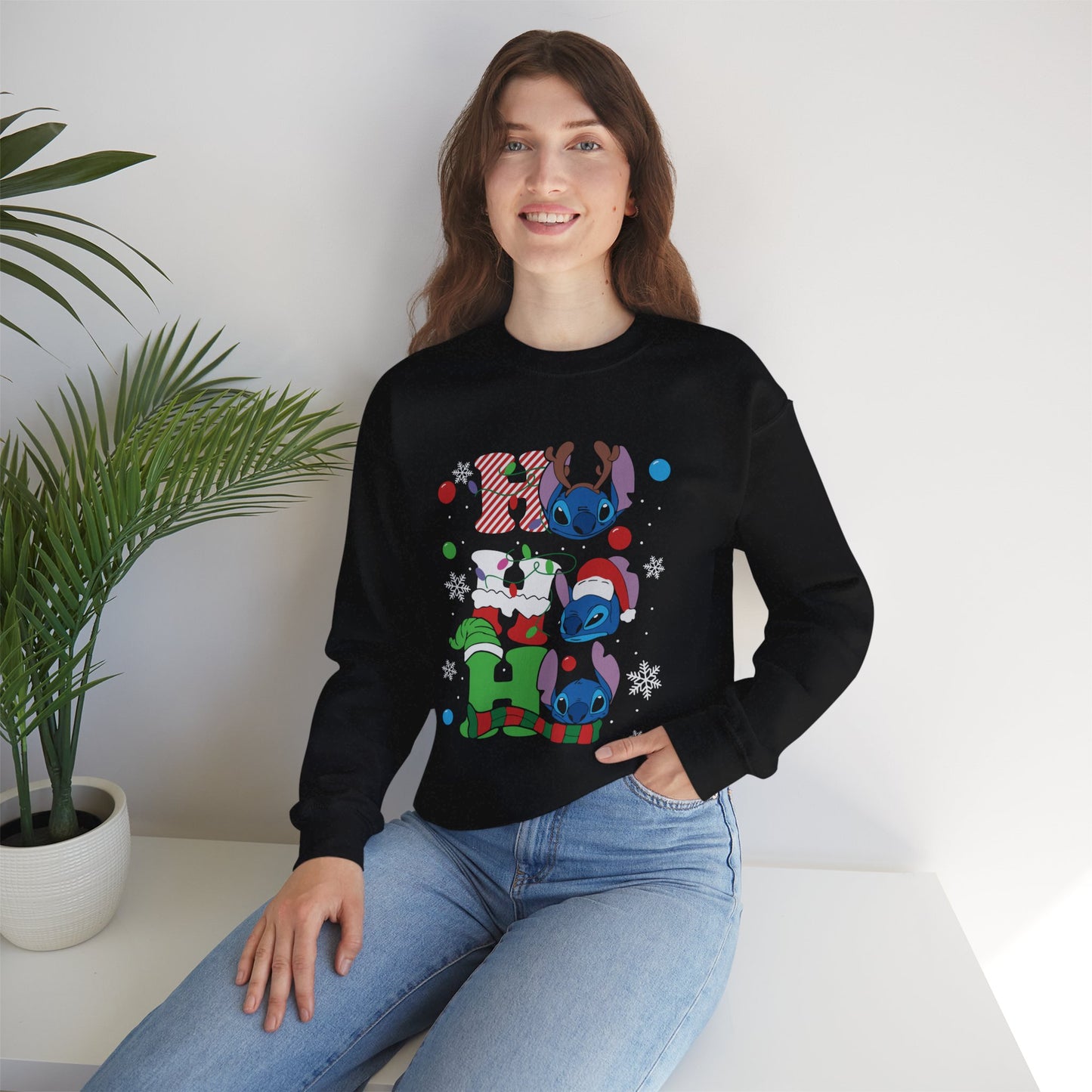 Stacked Stitch Christmas Sweatshirt – Cute Holiday Characters Unisex Heavy Blend Crewneck