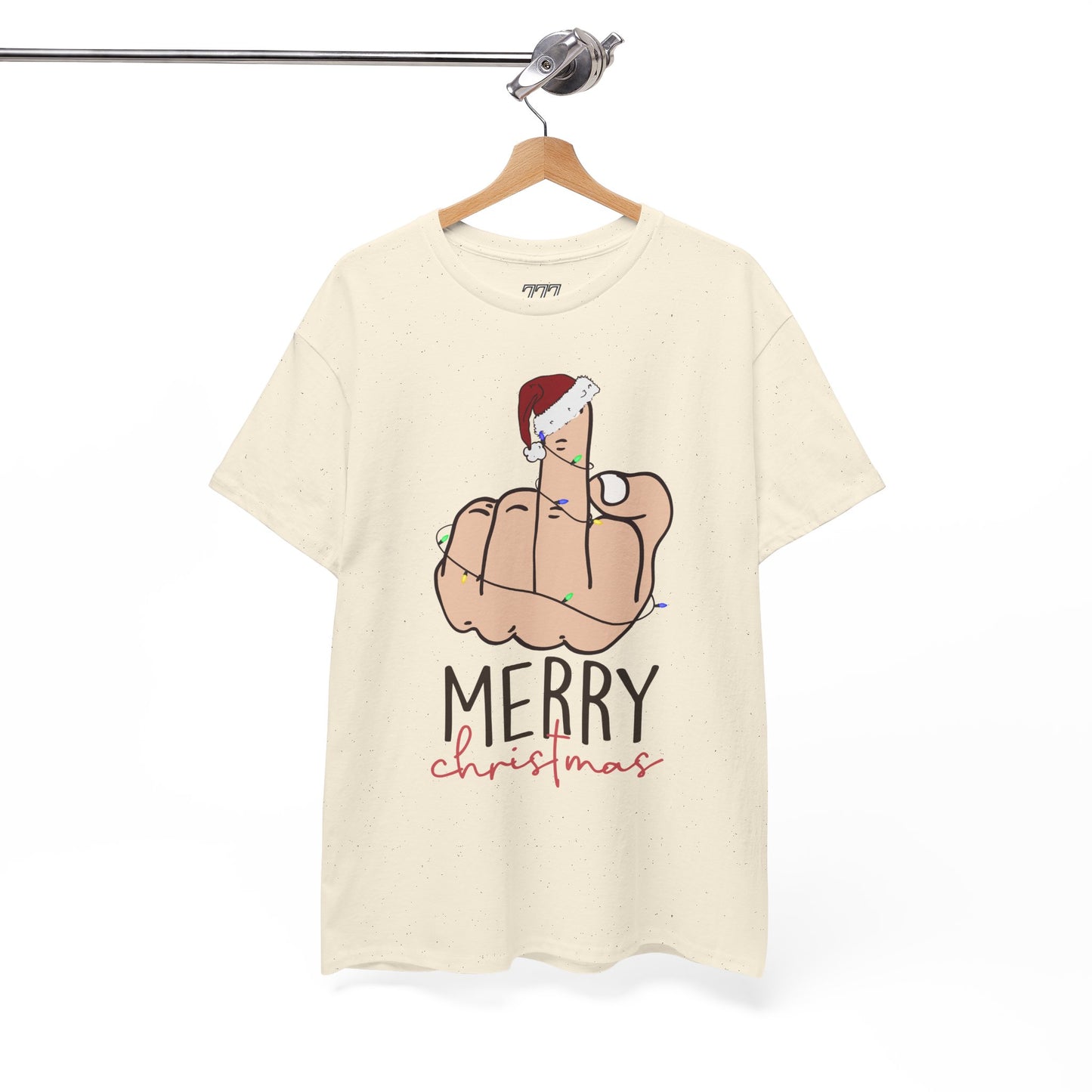 Merry Christmas Middle Finger Funny Adult Holiday Tee – Sarcastic Santa Joke Unisex Heavy Cotton T-Shirt