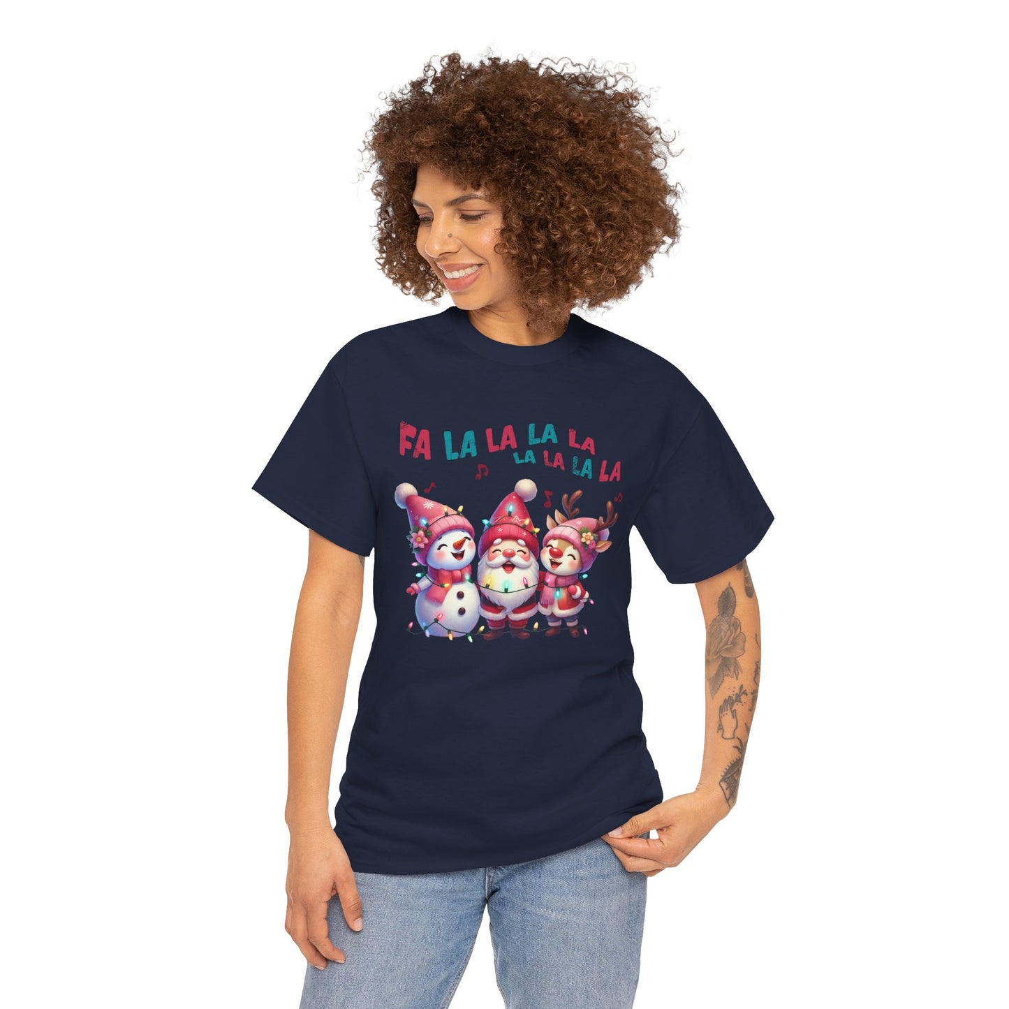 Festive Caroling Trio Unisex T-Shirt – Cute Santa, Snowman & Reindeer Holiday Shirttton T-Shirt
