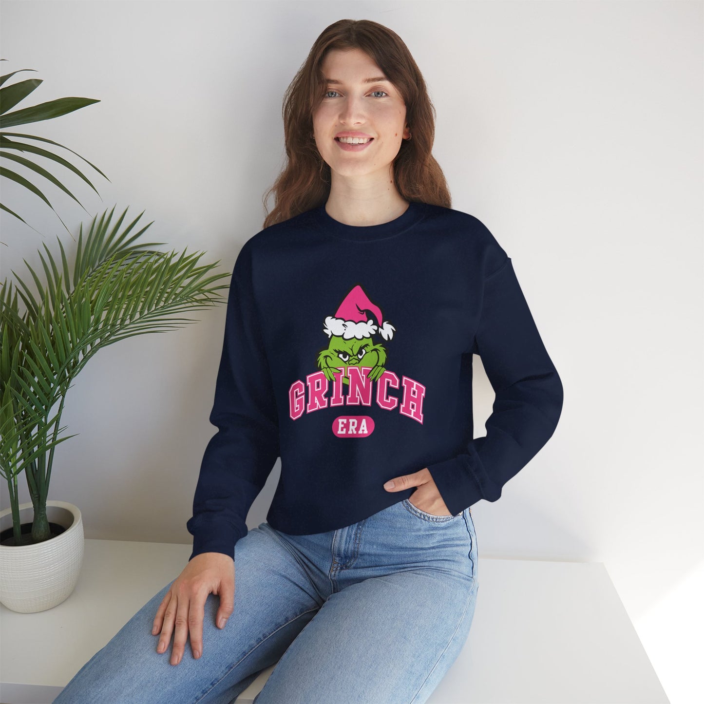 Grinch Era Christmas Crewneck – Cozy Pink Santa Grinch Sweatshirt (Unisex)