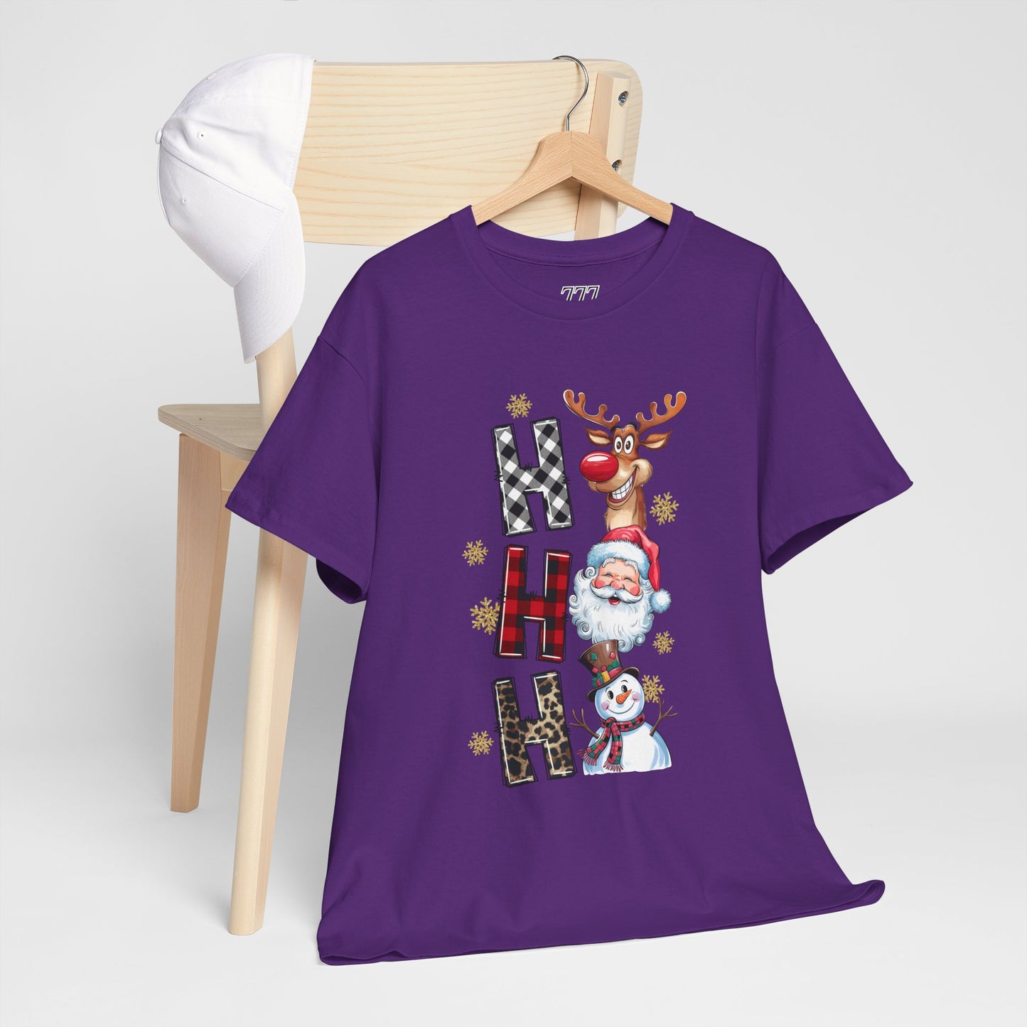 HO HO HO Christmas Unisex Heavy Cotton T-Shirt – Santa, Reindeer & Snowman Holiday Tee