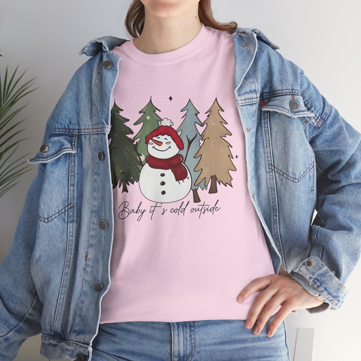 Baby It’s Cold Outside Snowman Christmas Tee – Cozy Winter Aesthetic Holiday Unisex Heavy Cotton T-Shirt