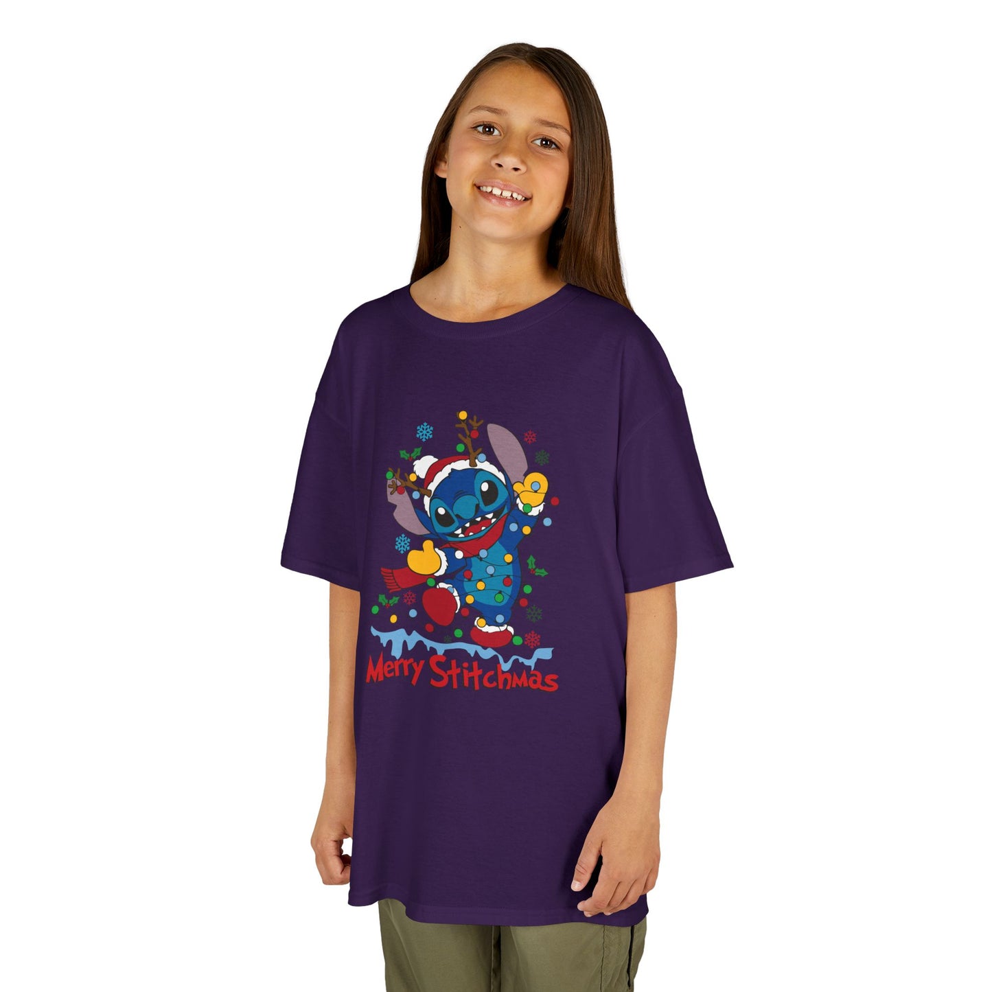 Merry Stitchmas Kids T-Shirt – Cute Holiday Alien Heavy Cotton Tee