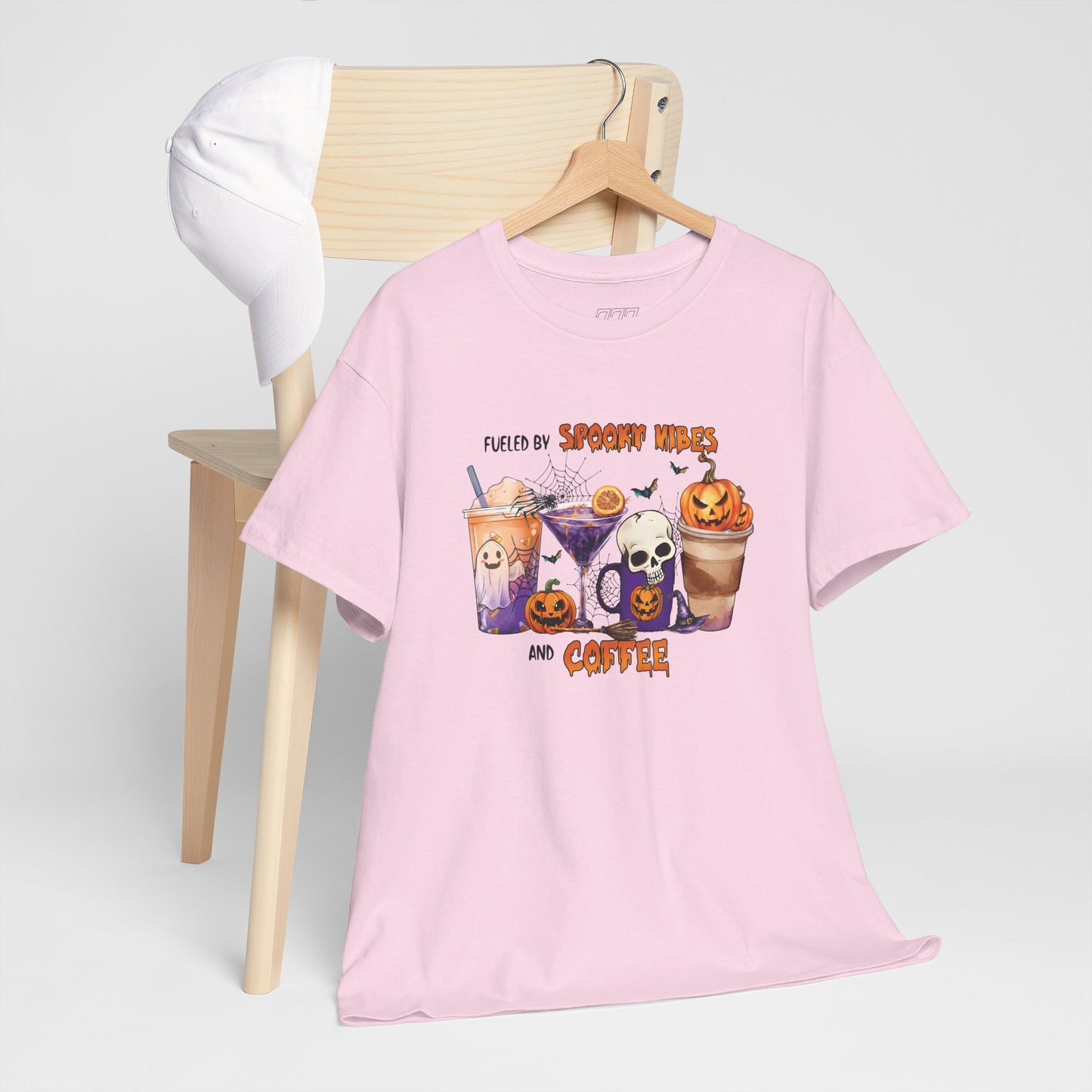 Fueled By Spooky Vibes And Coffee Unisex Heavy Cotton T-Shirt