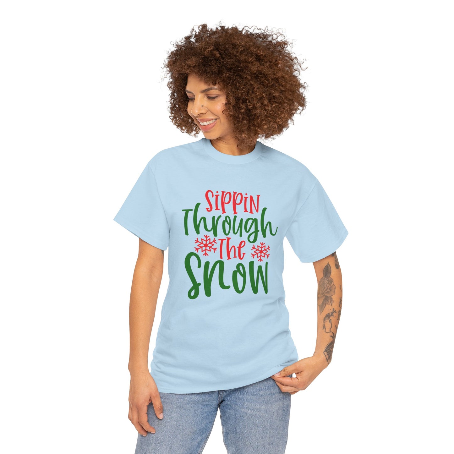 Sippin’ Through The Snow T-Shirt – Festive Holiday Beverage Unisex Heavy Cotton Tee