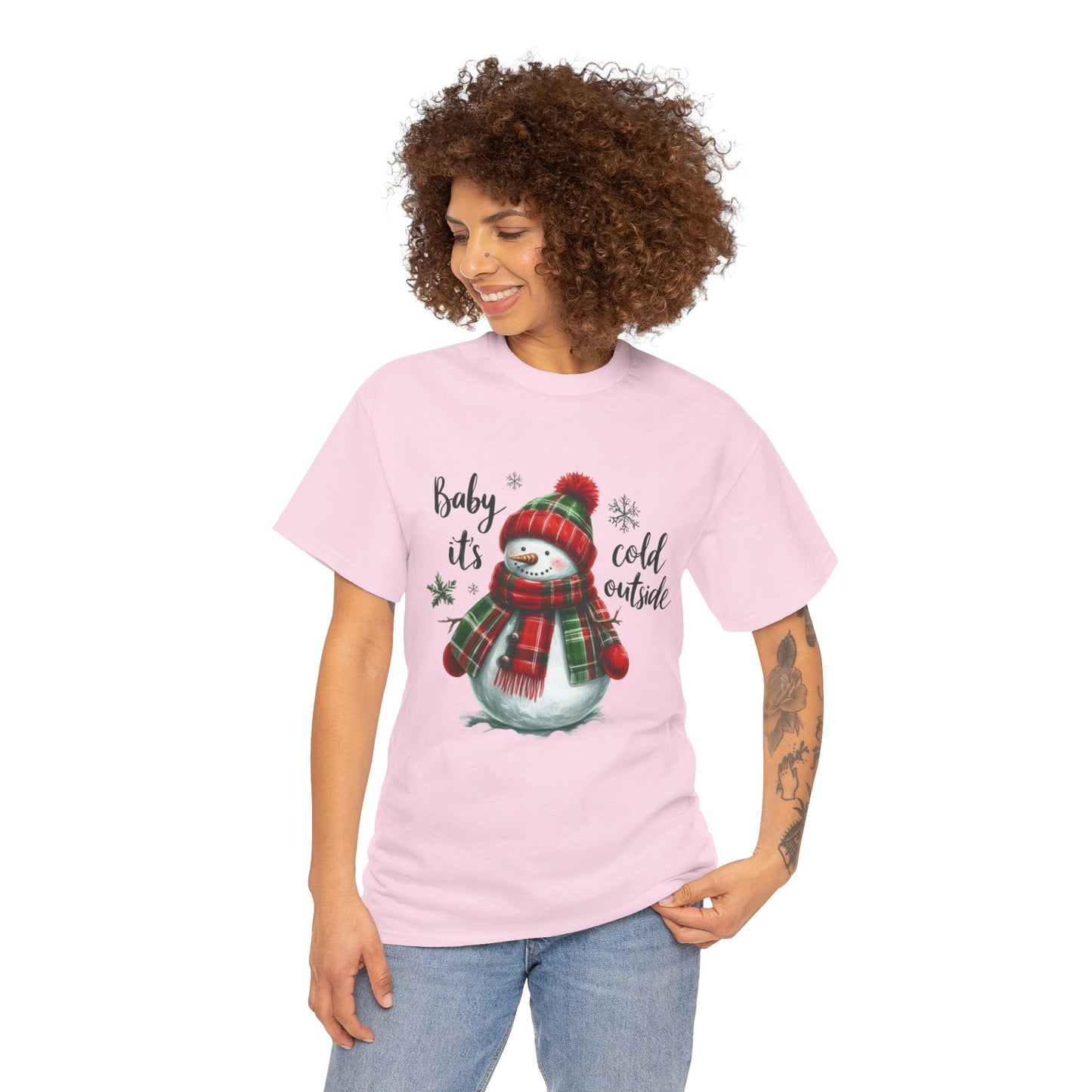Baby It’s Cold Outside Christmas Unisex Heavy Cotton T-Shirt – Cute Snowman Holiday Tee
