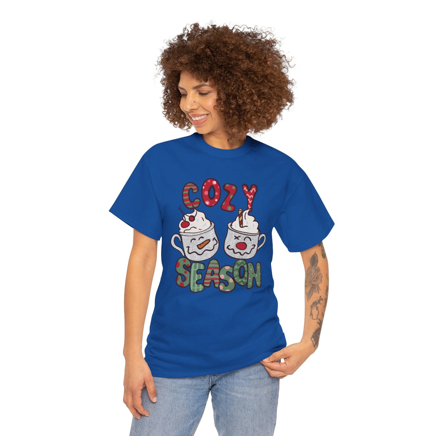 Cozy Season Christmas Unisex Heavy Cotton T-Shirt – Cute Holiday Hot Cocoa Tee
