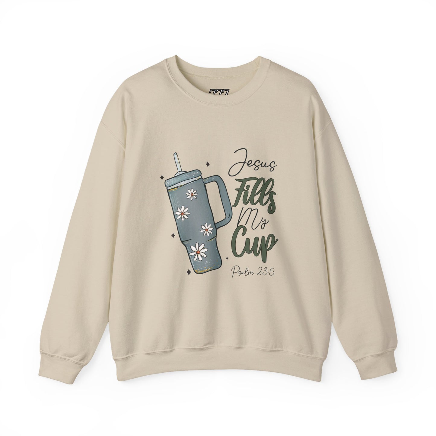 Jesus Fills My Cup Christian Sweatshirt – Faith Bible Verse Psalm 23:5 Inspirational Unisex Heavy Blend Crewneck