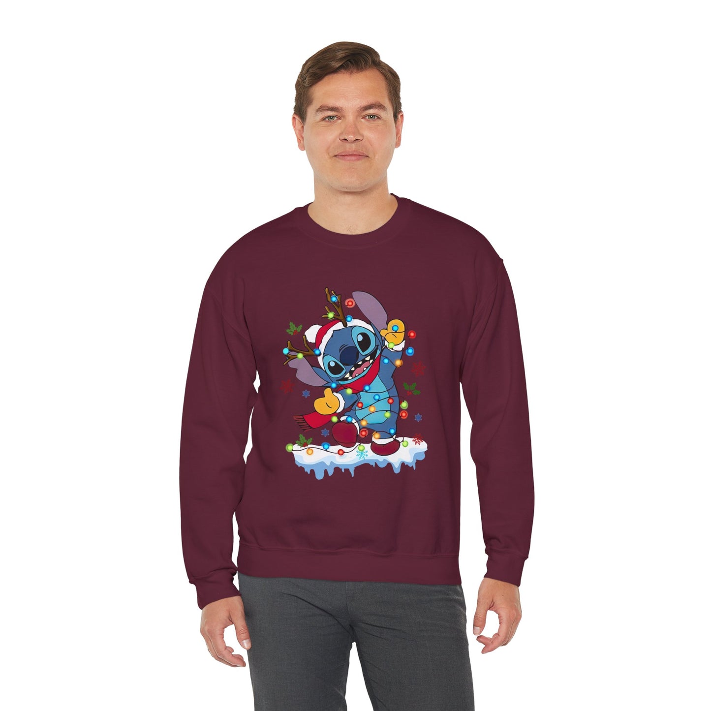 Festive Blue Alien Christmas Lights Unisex Heavy Blend Crewneck Sweatshirt – Cute Holiday Sweater