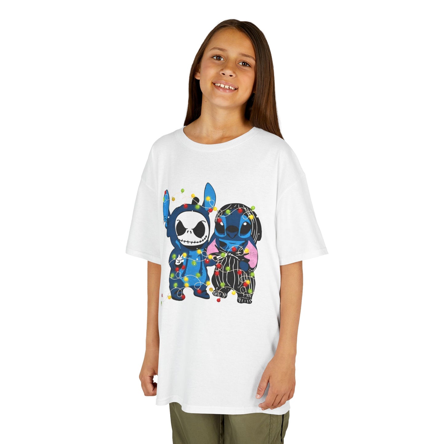 Cute Holiday Duo Christmas T-Shirt – Cartoon Alien & Skeleton Festive Unisex Kids Tee