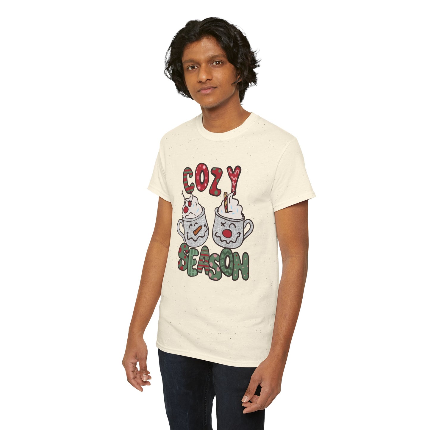 Cozy Season Christmas Unisex Heavy Cotton T-Shirt – Cute Holiday Hot Cocoa Tee