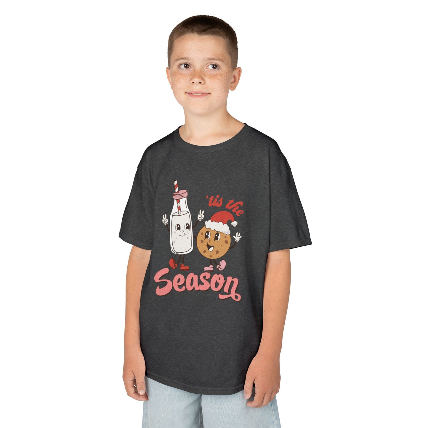 Tis The Season Kids Christmas T-Shirt – Cute Milk & Cookie Holiday Tee