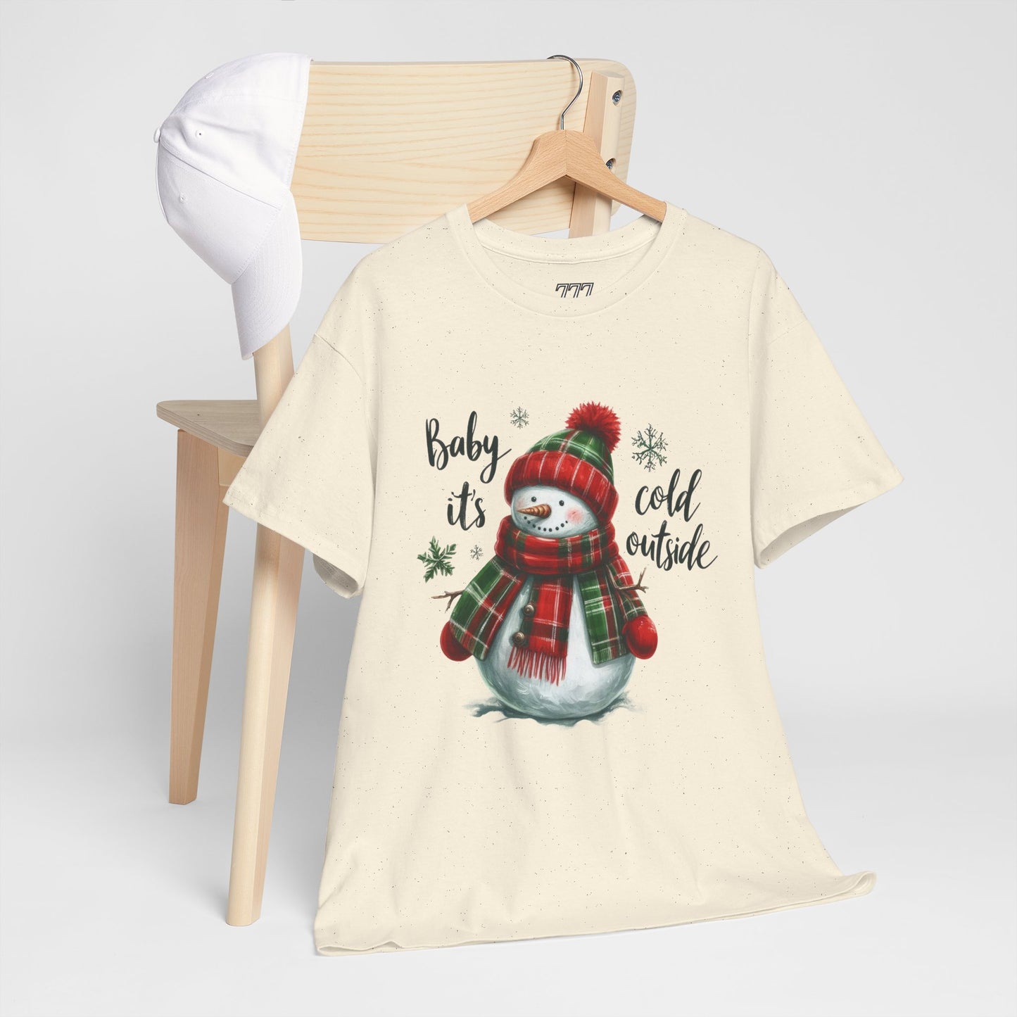 Baby It’s Cold Outside Christmas Unisex Heavy Cotton T-Shirt – Cute Snowman Holiday Tee